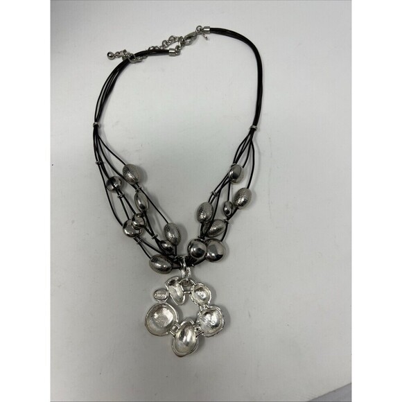 Chico's Necklace Multi-Stranded Silver Beaded Boho Statement Necklace - Picture 4 of 7